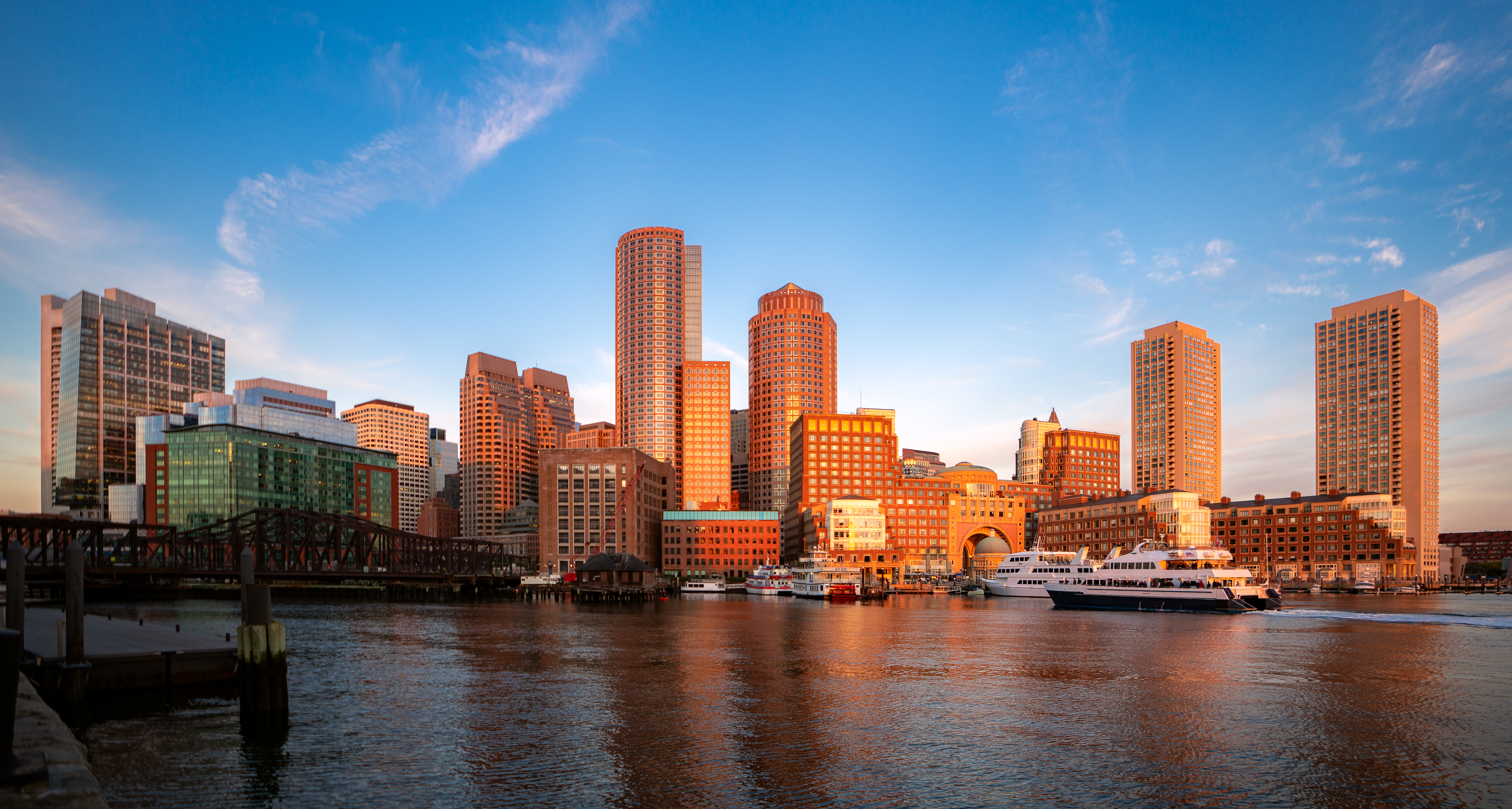 Boston harbour morning sunrise,