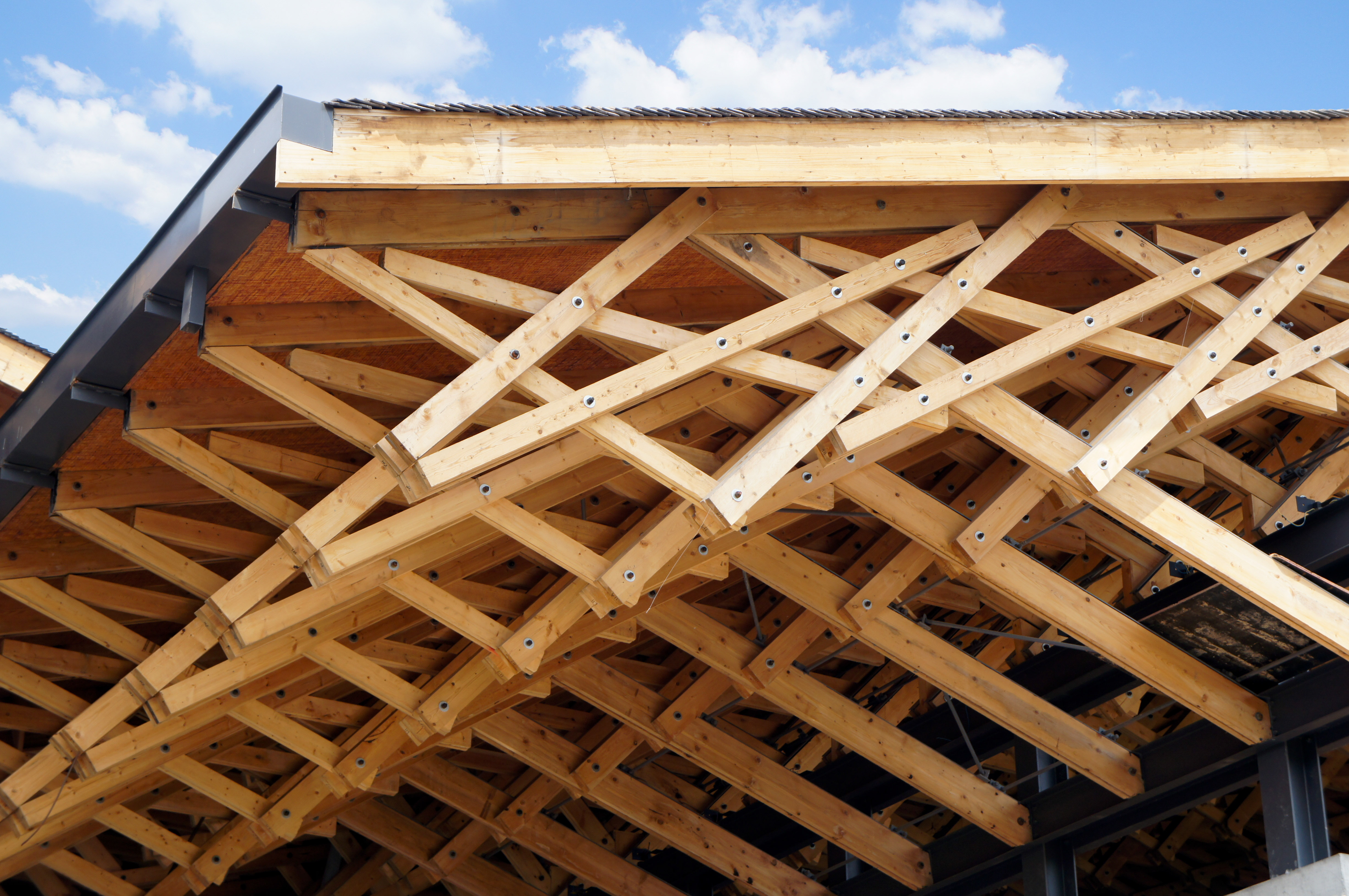 Wood Roof Structure with a blue sky