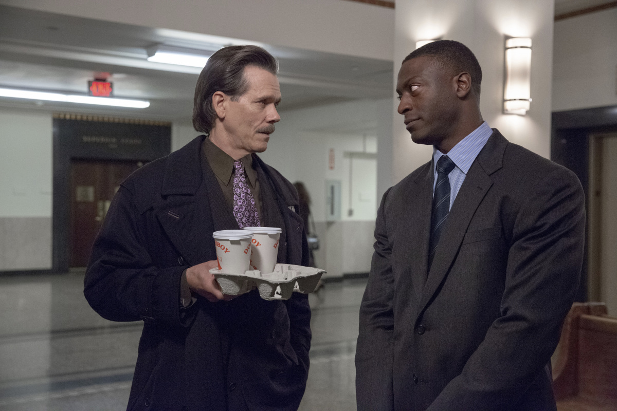 Kevin Bacon as Jackie Rohr and Aldis Hodge as Decourcy Ward in CITY ON A HILL