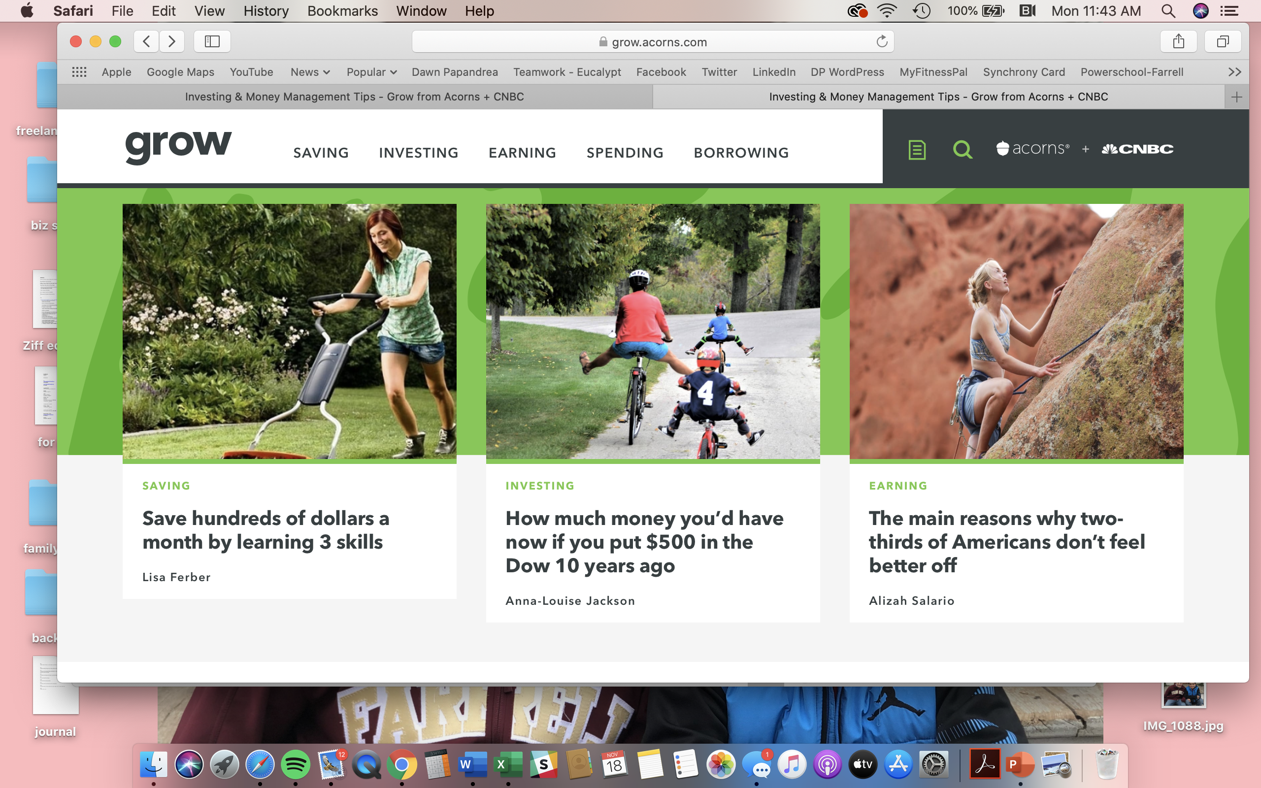 Screenshot of Acorns' financial services content marketing hub, "Grow"