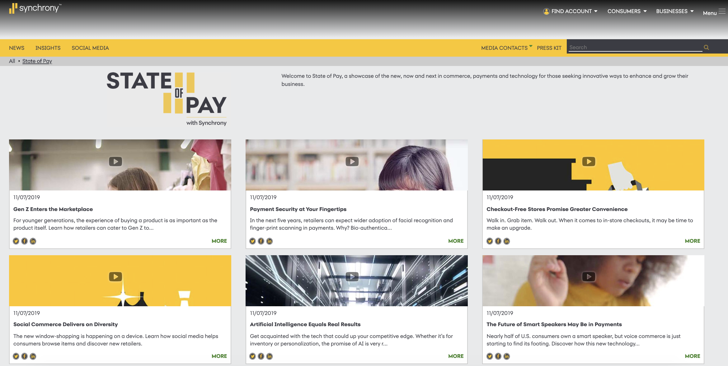 Screenshot of financial services content marketing hub 