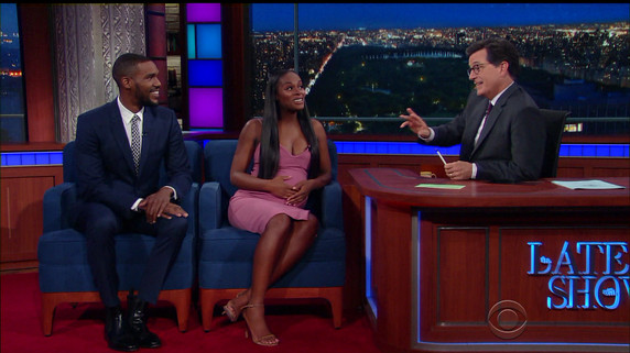 Tika Sumpter and Parker Sawyer during an appearance on CBS's 'The Late Show with Stephen Colbert.'