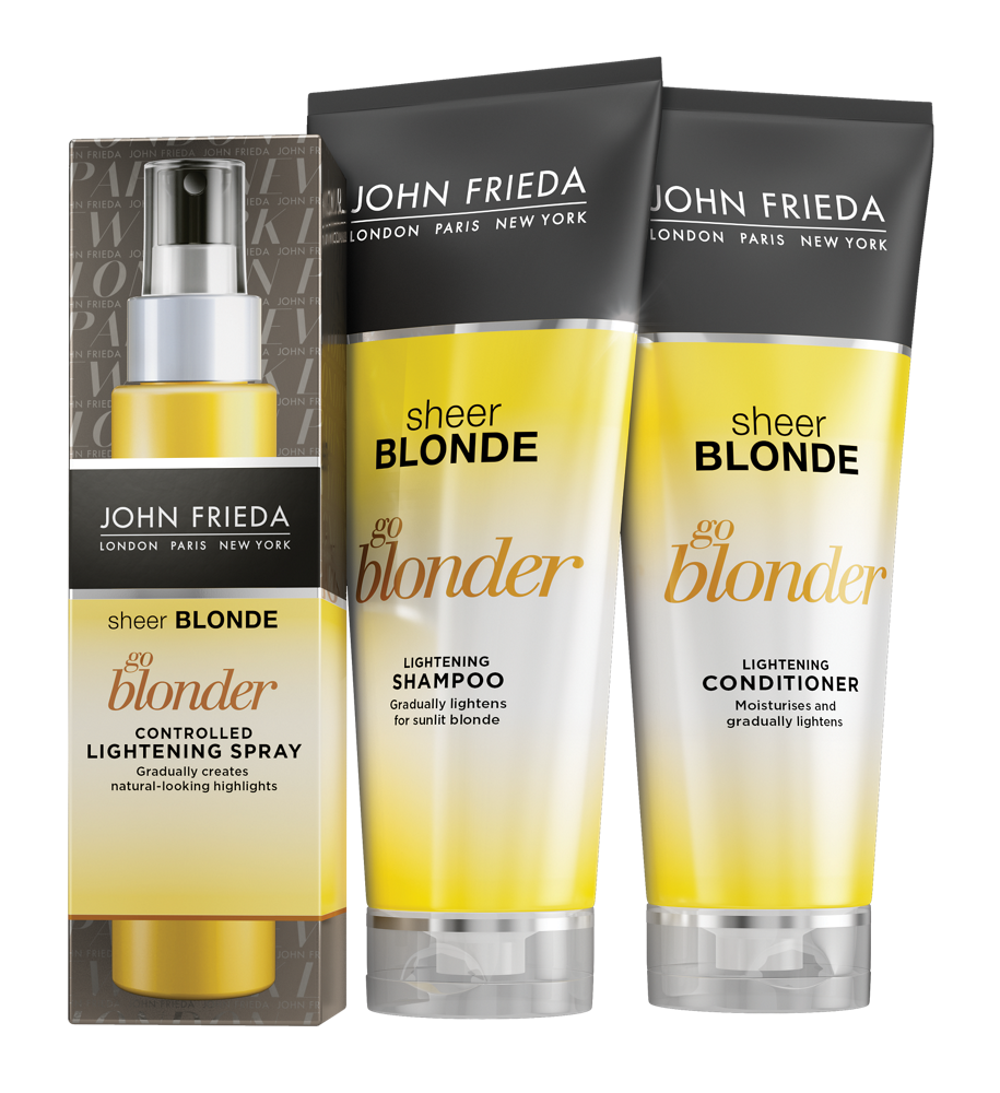 Sheer blonde. John Frieda шампунь Sheer blonde go blonder. Осветляющий спрей John Frieda go blonder. На волосах осветляющий спрей Sheer blonde go blonder John Frieda.