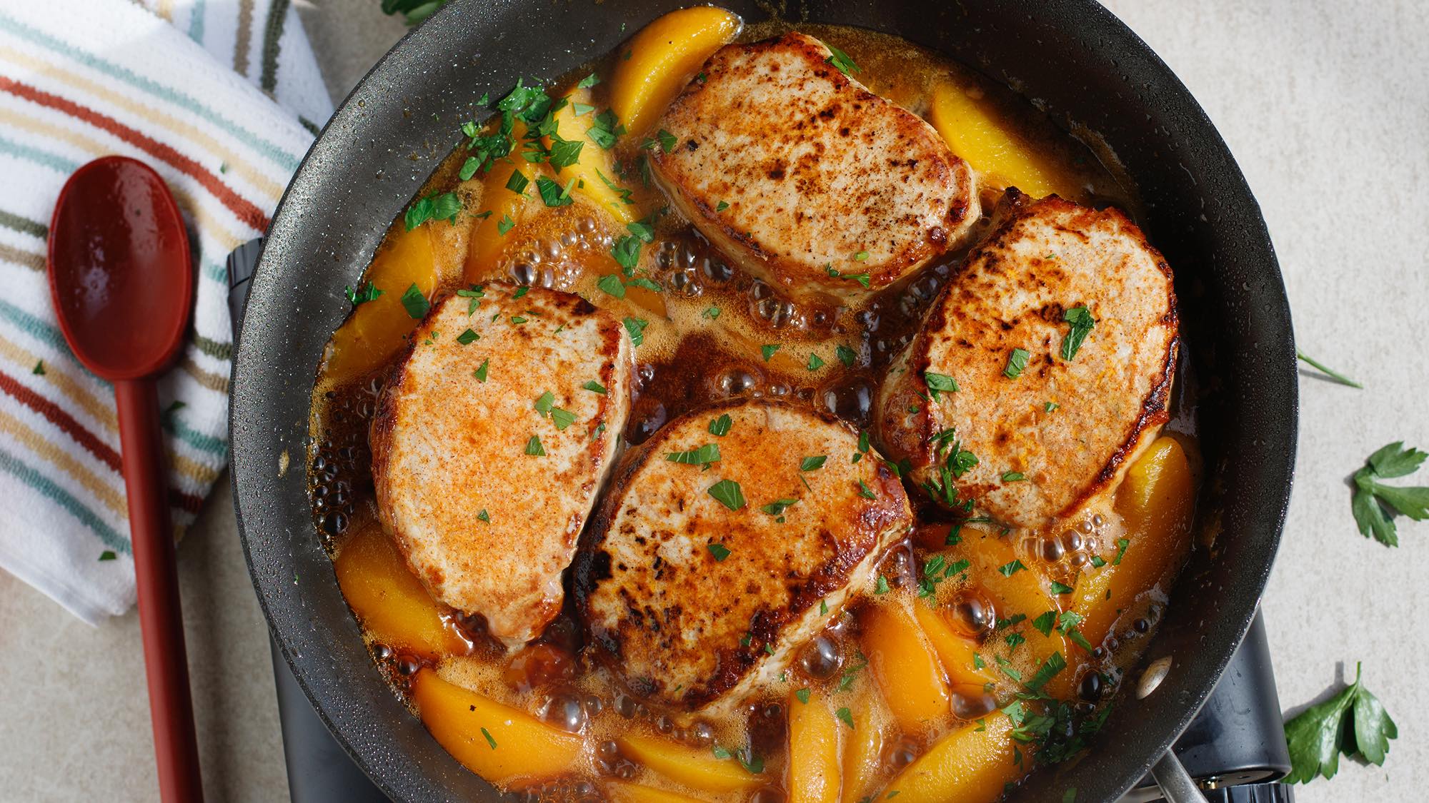 Skillet Pork Chops Peaches Lawry S