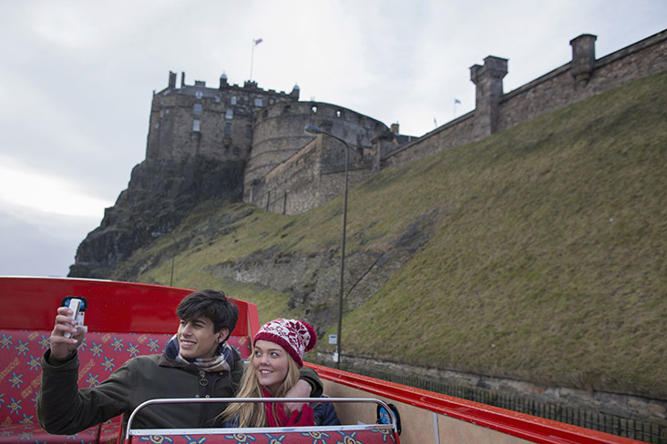 Tourists on Edinburgh tour bus